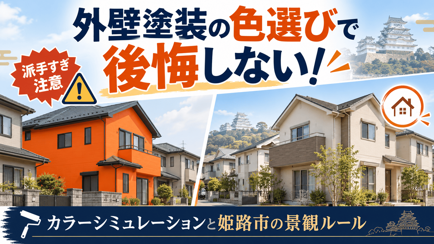 「派手すぎて近所から浮いた…」外壁塗装の色選びで後悔しないカラーシミュレーションと姫路市の景観条例ルール