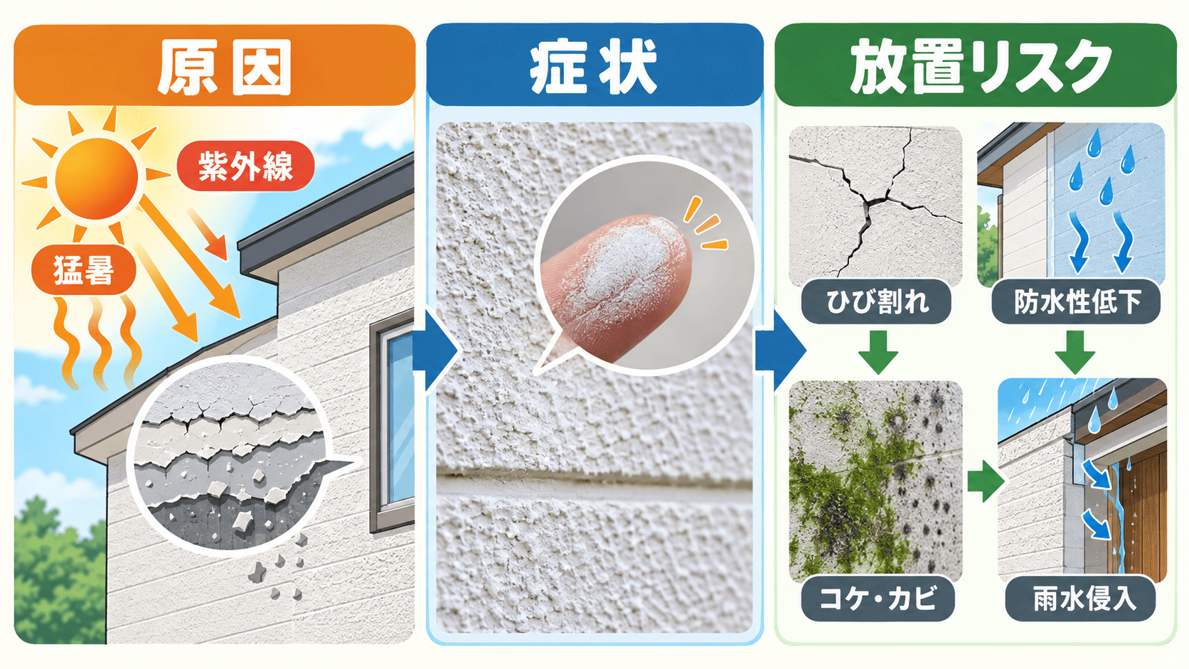 【外壁を触ると白い粉がつく】夏の猛暑が引き起こす「チョーキング現象」の危険性と姫路市のセルフ診断方法