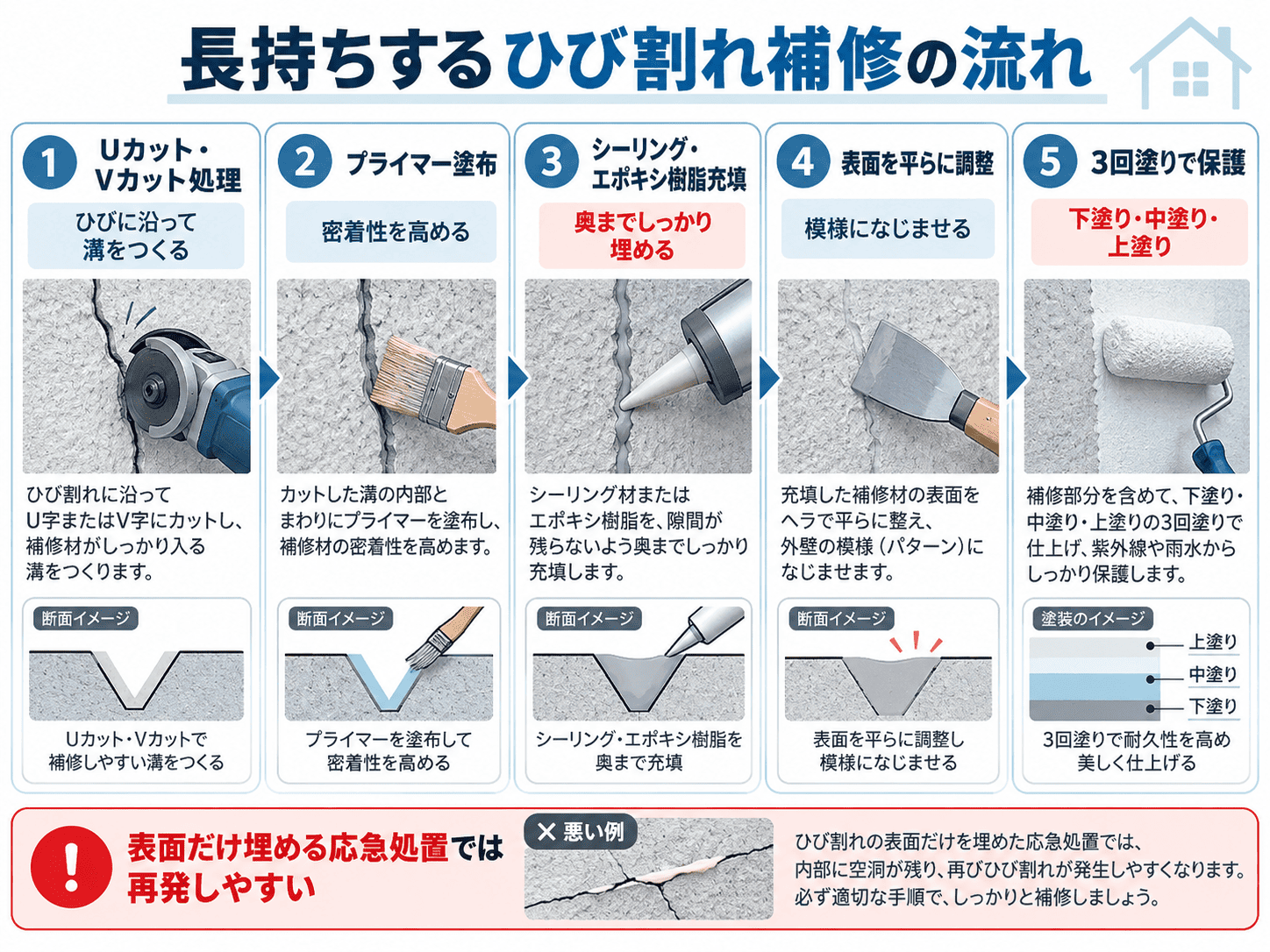 【危険度チェック】姫路市で外壁のひび割れ(クラック)を発見したら?放置のリスクと正しい補修方法