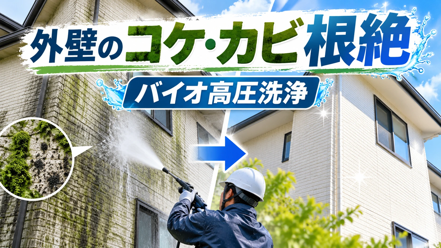 【外壁のコケ・カビ根絶】水洗いだけはダメ？姫路市で効果抜群のバイオ高圧洗浄と防カビ塗装